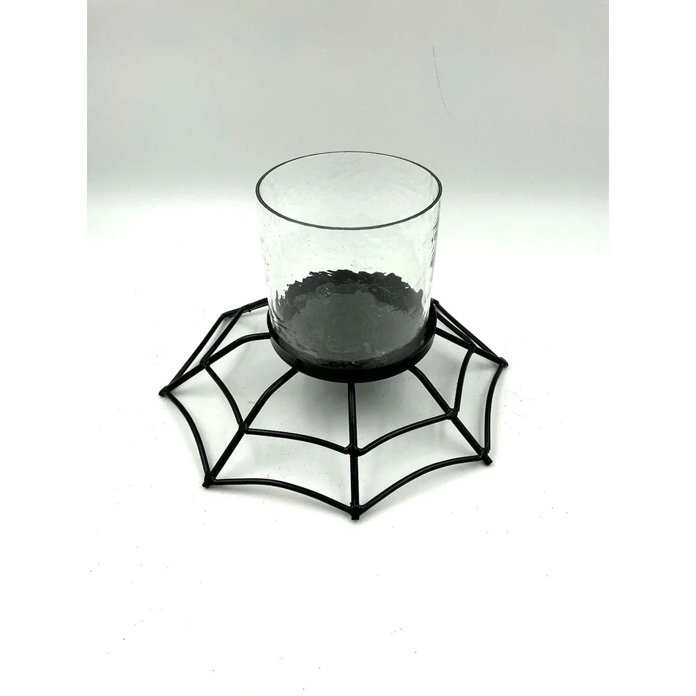 Gothic Spiderweb Candle Holder Black Metal Glass Halloween Decor